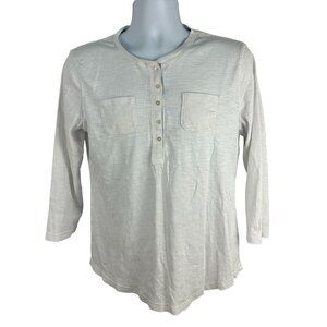 Chaps Womens White Long Sleeve Henley Shirt XL Casual Cotton Pullover